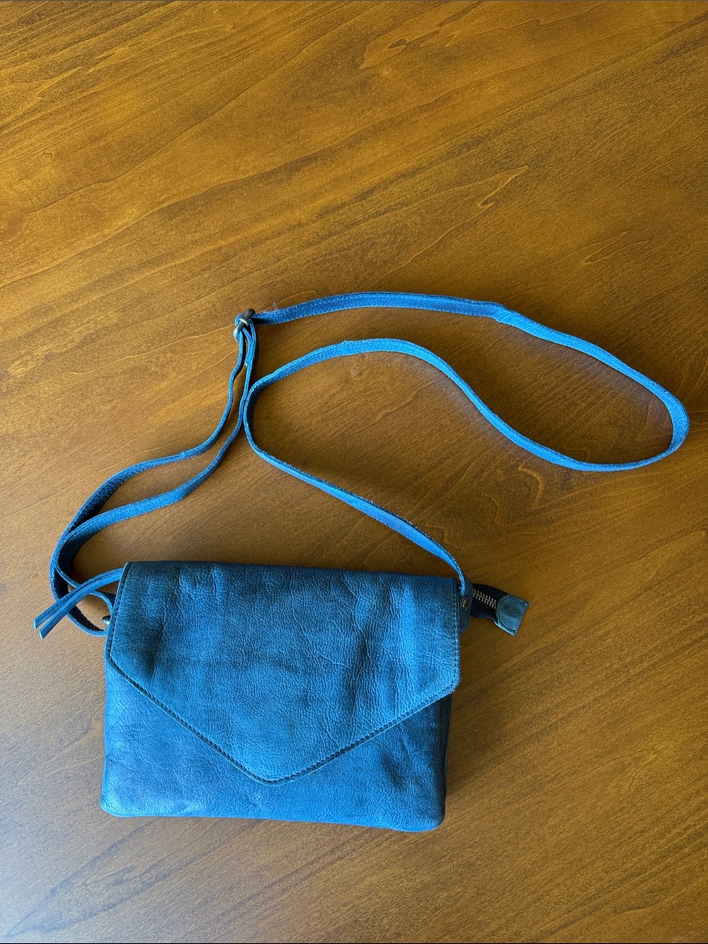 Blue Leather Envelope Crossbody Bag - Women's Shoulder Purse